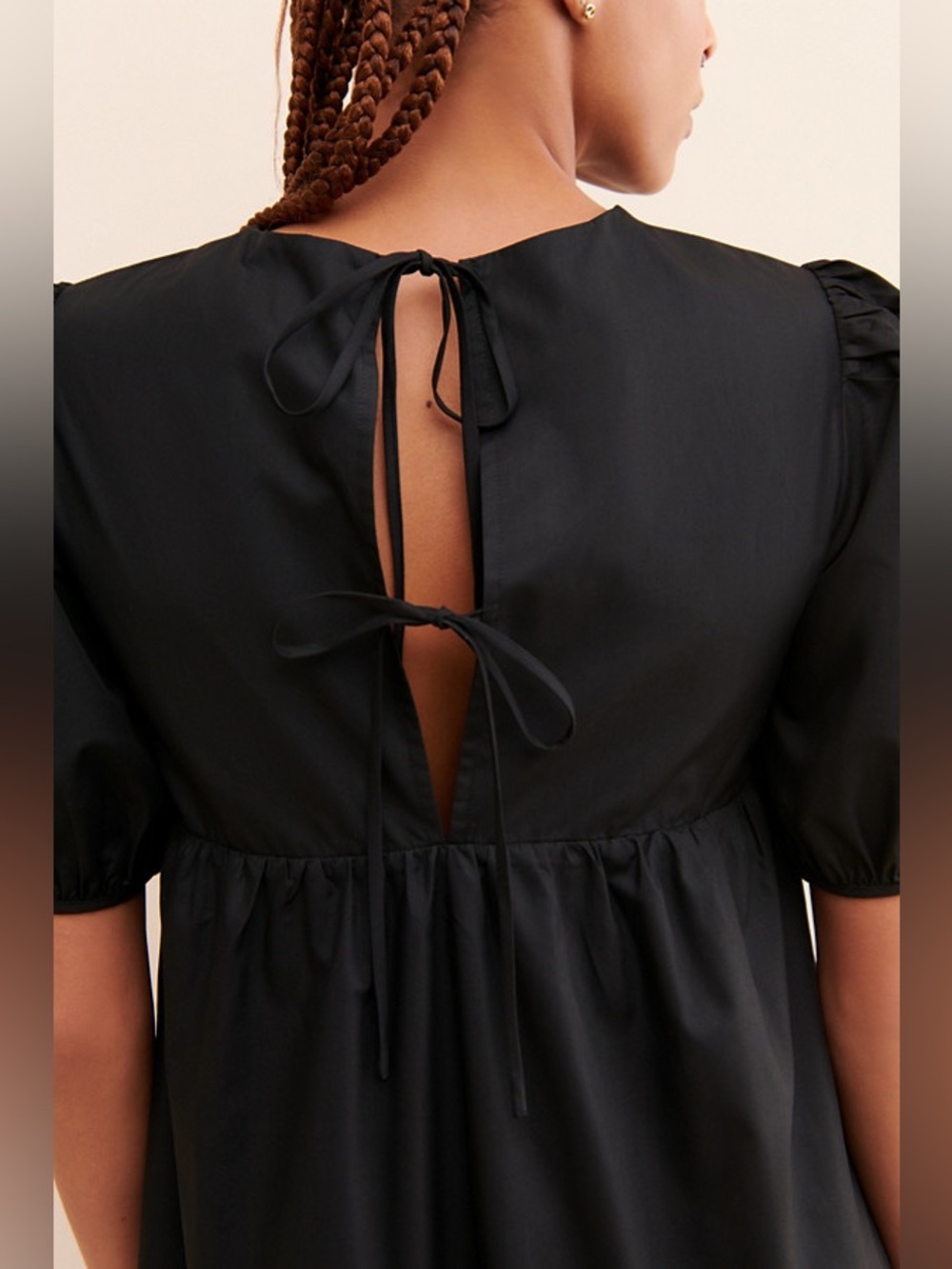 En Saison Poplin Midi Dress Black Puff Sleeve Size Medium - Picture 5 of 15